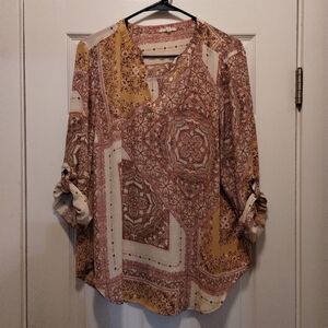 Maurices Floral Patterned Roll Tab Sleeve Blouse Size 0X